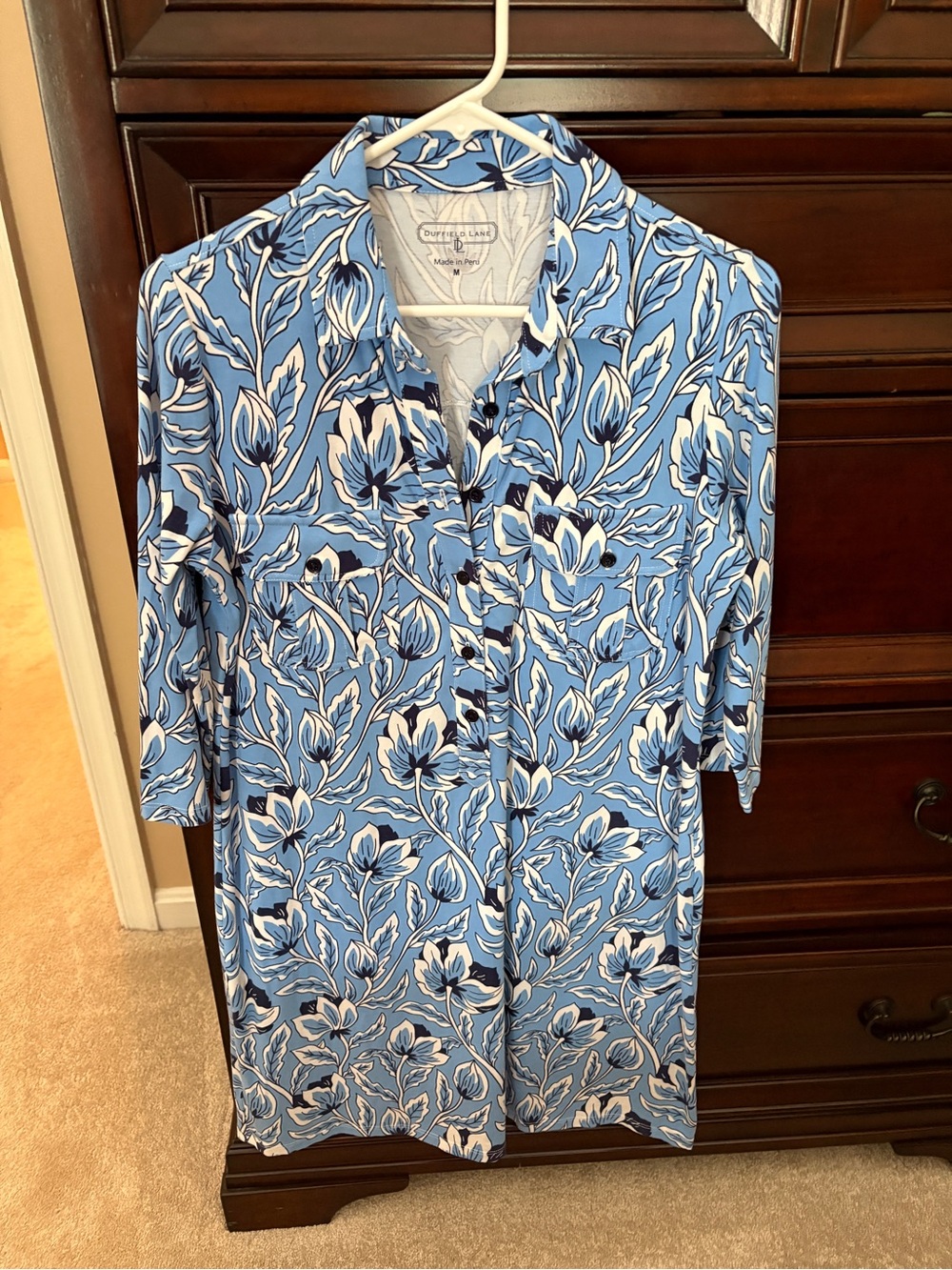 Duffield Lane Blue White Floral Button-Down Shirt